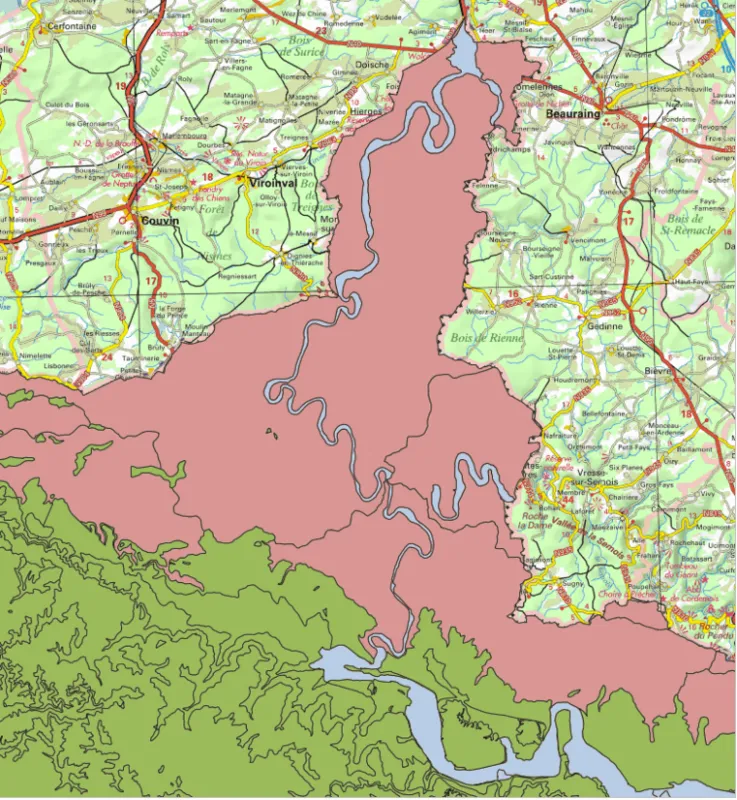 Carte des formations géologiques du nord des Ardennes